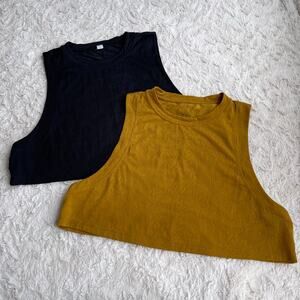 Bundle of TWO lululemon all yours crop tank top train mesh gold spice black